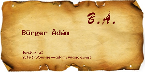 Bürger Ádám névjegykártya